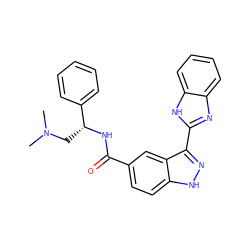 CN(C)C[C@@H](NC(=O)c1ccc2[nH]nc(-c3nc4ccccc4[nH]3)c2c1)c1ccccc1 ZINC000084669605