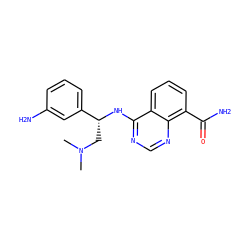 CN(C)C[C@@H](Nc1ncnc2c(C(N)=O)cccc12)c1cccc(N)c1 ZINC000114348754