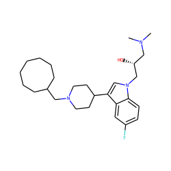 CN(C)C[C@@H](O)Cn1cc(C2CCN(CC3CCCCCCC3)CC2)c2cc(F)ccc21 ZINC000036221534