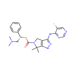 CN(C)C[C@@H](OC(=O)N1Cc2c(Nc3ncncc3F)n[nH]c2C1(C)C)c1ccccc1 ZINC000115987581