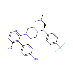 CN(C)C[C@@H](c1ccc(C(F)(F)F)cc1)N1CCN(c2ncnc(N)c2-c2ccc(N)nc2)CC1 ZINC000219314789