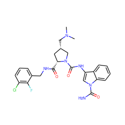 CN(C)C[C@H]1C[C@@H](C(=O)NCc2cccc(Cl)c2F)N(C(=O)Nc2cn(C(N)=O)c3ccccc23)C1 ZINC000200872861