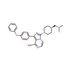 CN(C)C[C@H]1CC[C@H](c2nc(-c3ccc(Oc4ccccc4)cc3)c3c(N)nccn32)CC1 ZINC000261187545