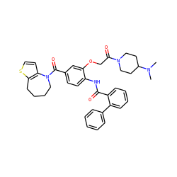 CN(C)C1CCN(C(=O)COc2cc(C(=O)N3CCCCc4sccc43)ccc2NC(=O)c2ccccc2-c2ccccc2)CC1 ZINC000028102365