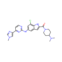 CN(C)C1CCN(C(=O)c2cc3cc(Nc4nccc(-c5cn(C)cn5)n4)cc(Cl)c3[nH]2)CC1 ZINC000222323265