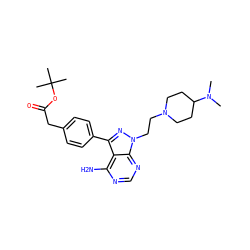 CN(C)C1CCN(CCn2nc(-c3ccc(CC(=O)OC(C)(C)C)cc3)c3c(N)ncnc32)CC1 ZINC000653871650