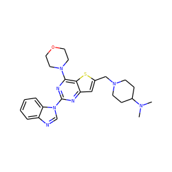 CN(C)C1CCN(Cc2cc3nc(-n4cnc5ccccc54)nc(N4CCOCC4)c3s2)CC1 ZINC000095556805