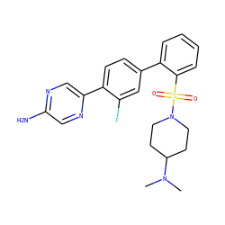 CN(C)C1CCN(S(=O)(=O)c2ccccc2-c2ccc(-c3cnc(N)cn3)c(F)c2)CC1 ZINC000224826236