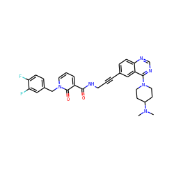 CN(C)C1CCN(c2ncnc3ccc(C#CCNC(=O)c4cccn(Cc5ccc(F)c(F)c5)c4=O)cc23)CC1 ZINC000096176297