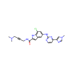 CN(C)CC#CCNC(=O)c1cc2cc(Nc3nccc(-c4cn(C)cn4)n3)cc(Cl)c2[nH]1 ZINC000205652281