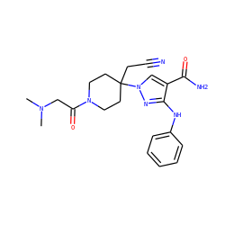 CN(C)CC(=O)N1CCC(CC#N)(n2cc(C(N)=O)c(Nc3ccccc3)n2)CC1 ZINC000220992752