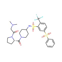 CN(C)CC(=O)N1CCC[C@H]1C(=O)N1CCC(NS(=O)(=O)c2cc(S(=O)(=O)c3ccccc3)ccc2C(F)(F)F)CC1 ZINC000042808857