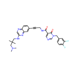 CN(C)CC(C)(C)CNc1cnc2ccc(C#CCNC(=O)c3cncn(Cc4ccc(F)c(F)c4)c3=O)cc2n1 ZINC000096176139