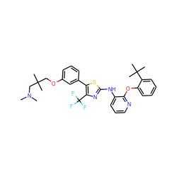 CN(C)CC(C)(C)COc1cccc(-c2sc(Nc3cccnc3Oc3ccccc3C(C)(C)C)nc2C(F)(F)F)c1 ZINC000096272799