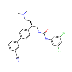 CN(C)CC[C@@H](CNC(=O)Nc1cc(Cl)cc(Cl)c1)c1ccc(-c2cccc(C#N)c2)cc1 ZINC000028117317