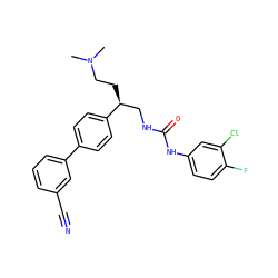 CN(C)CC[C@@H](CNC(=O)Nc1ccc(F)c(Cl)c1)c1ccc(-c2cccc(C#N)c2)cc1 ZINC000028118093