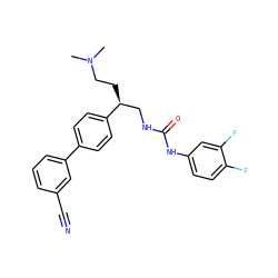 CN(C)CC[C@@H](CNC(=O)Nc1ccc(F)c(F)c1)c1ccc(-c2cccc(C#N)c2)cc1 ZINC000028110592