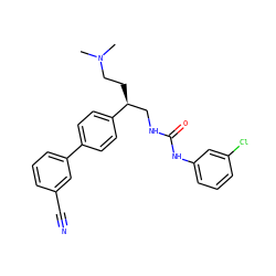 CN(C)CC[C@@H](CNC(=O)Nc1cccc(Cl)c1)c1ccc(-c2cccc(C#N)c2)cc1 ZINC000028112934