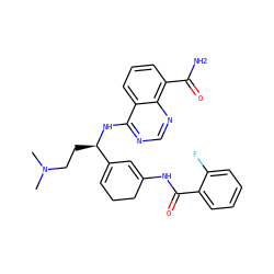 CN(C)CC[C@@H](Nc1ncnc2c(C(N)=O)cccc12)C1=CCCC(NC(=O)c2ccccc2F)=C1 ZINC000167025820