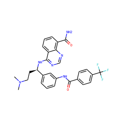 CN(C)CC[C@@H](Nc1ncnc2c(C(N)=O)cccc12)c1cccc(NC(=O)c2ccc(C(F)(F)F)cc2)c1 ZINC000114349938
