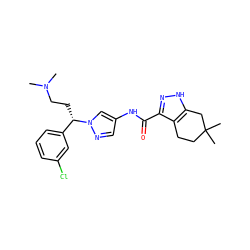 CN(C)CC[C@@H](c1cccc(Cl)c1)n1cc(NC(=O)c2n[nH]c3c2CCC(C)(C)C3)cn1 ZINC000143848235