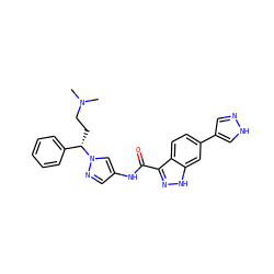 CN(C)CC[C@@H](c1ccccc1)n1cc(NC(=O)c2n[nH]c3cc(-c4cn[nH]c4)ccc23)cn1 ZINC000098208324