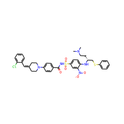 CN(C)CC[C@H](CSc1ccccc1)Nc1ccc(S(=O)(=O)NC(=O)c2ccc(N3CCC(=Cc4ccccc4Cl)CC3)cc2)cc1[N+](=O)[O-] ZINC000029464851