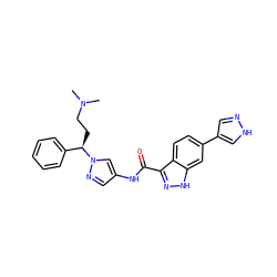 CN(C)CC[C@H](c1ccccc1)n1cc(NC(=O)c2n[nH]c3cc(-c4cn[nH]c4)ccc23)cn1 ZINC000098208325