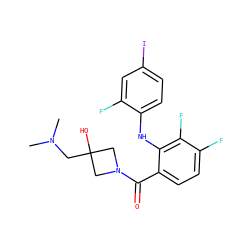 CN(C)CC1(O)CN(C(=O)c2ccc(F)c(F)c2Nc2ccc(I)cc2F)C1 ZINC000060325100