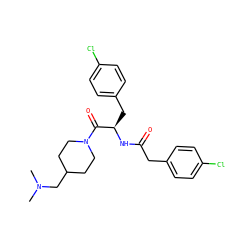 CN(C)CC1CCN(C(=O)[C@@H](Cc2ccc(Cl)cc2)NC(=O)Cc2ccc(Cl)cc2)CC1 ZINC000072176298