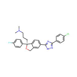 CN(C)CCC[C@@]1(c2ccc(F)cc2)OCc2cc(-c3nc(-c4ccc(Cl)cc4)n[nH]3)ccc21 ZINC000474602087