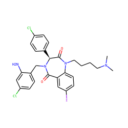 CN(C)CCCCN1C(=O)[C@H](c2ccc(Cl)cc2)N(Cc2ccc(Cl)cc2N)C(=O)c2cc(I)ccc21 ZINC000038377664