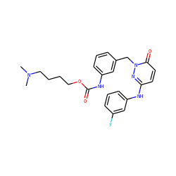 CN(C)CCCCOC(=O)Nc1cccc(Cn2nc(Nc3cccc(F)c3)ccc2=O)c1 ZINC000206890015