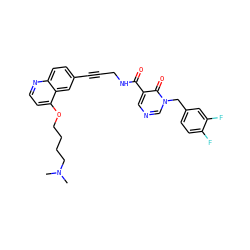 CN(C)CCCCOc1ccnc2ccc(C#CCNC(=O)c3cncn(Cc4ccc(F)c(F)c4)c3=O)cc12 ZINC000096176234