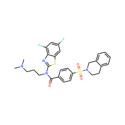 CN(C)CCCN(C(=O)c1ccc(S(=O)(=O)N2CCc3ccccc3C2)cc1)c1nc2c(F)cc(F)cc2s1 ZINC000038139104