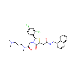 CN(C)CCCN(C)C(=O)CN1C(=O)[C@@H](CC(=O)NCc2cccc3ccccc23)S[C@@H]1c1ccc(Cl)cc1Cl ZINC000029389336