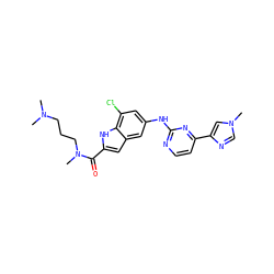 CN(C)CCCN(C)C(=O)c1cc2cc(Nc3nccc(-c4cn(C)cn4)n3)cc(Cl)c2[nH]1 ZINC000222323409