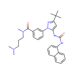 CN(C)CCCN(C)C(=O)c1cccc(-n2nc(C(C)(C)C)cc2NC(=O)Nc2cccc3ccccc23)c1 ZINC000063540249