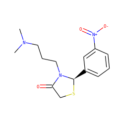 CN(C)CCCN1C(=O)CS[C@@H]1c1cccc([N+](=O)[O-])c1 ZINC000000031846