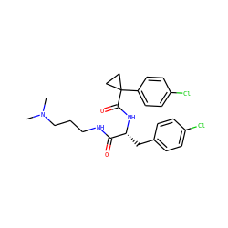 CN(C)CCCNC(=O)[C@@H](Cc1ccc(Cl)cc1)NC(=O)C1(c2ccc(Cl)cc2)CC1 ZINC000072176301
