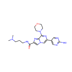 CN(C)CCCNC(=O)c1cn2cc(-c3cnc(N)nc3)nc(N3CCOCC3)c2n1 ZINC000084671716