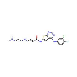CN(C)CCCNC/C=C/C(=O)Nc1cc2c(Nc3ccc(F)c(Cl)c3)ncnc2s1 ZINC000169311822