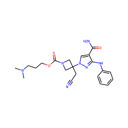 CN(C)CCCOC(=O)N1CC(CC#N)(n2cc(C(N)=O)c(Nc3ccccc3)n2)C1 ZINC000222090564