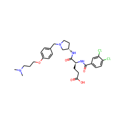CN(C)CCCOc1ccc(CN2CC[C@H](NC(=O)[C@H](CCC(=O)O)NC(=O)c3ccc(Cl)c(Cl)c3)C2)cc1 ZINC000028475901