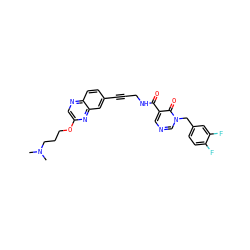 CN(C)CCCOc1cnc2ccc(C#CCNC(=O)c3cncn(Cc4ccc(F)c(F)c4)c3=O)cc2n1 ZINC000096176132