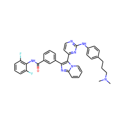 CN(C)CCCc1ccc(Nc2nccc(-c3c(-c4cccc(C(=O)Nc5c(F)cccc5F)c4)nc4ccccn34)n2)cc1 ZINC000044305192