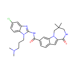 CN(C)CCCn1c(NC(=O)c2ccc3cc4n(c3c2)CC(C)(C)CNC4=O)nc2cc(Cl)ccc21 ZINC000218275967