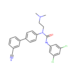 CN(C)CCN(C(=O)Nc1cc(Cl)cc(Cl)c1)c1ccc(-c2cccc(C#N)c2)cc1 ZINC000013648092