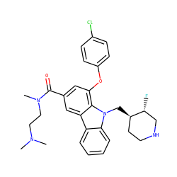 CN(C)CCN(C)C(=O)c1cc(Oc2ccc(Cl)cc2)c2c(c1)c1ccccc1n2C[C@@H]1CCNC[C@H]1F ZINC000028889950