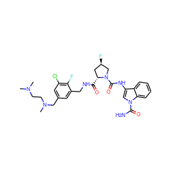 CN(C)CCN(C)Cc1cc(Cl)c(F)c(CNC(=O)[C@@H]2C[C@@H](F)CN2C(=O)Nc2cn(C(N)=O)c3ccccc23)c1 ZINC000148452963